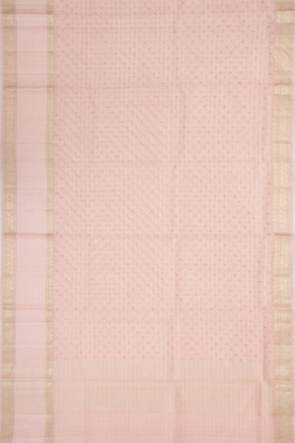 Organza Checks And Embroidery Butta Baby Pink Saree