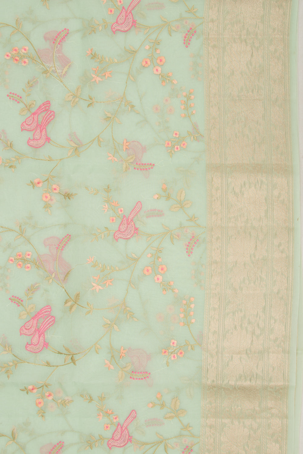 Organza Floral Embroidery Pastel Green Saree