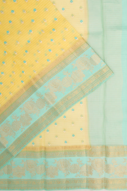 Organza Floral Embroidery Butta Yellow Saree