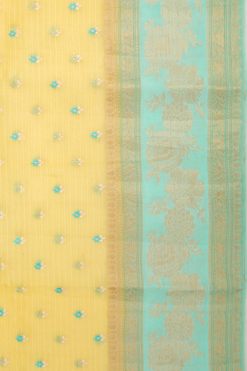 Organza Floral Embroidery Butta Yellow Saree