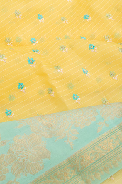 Organza Floral Embroidery Butta Yellow Saree