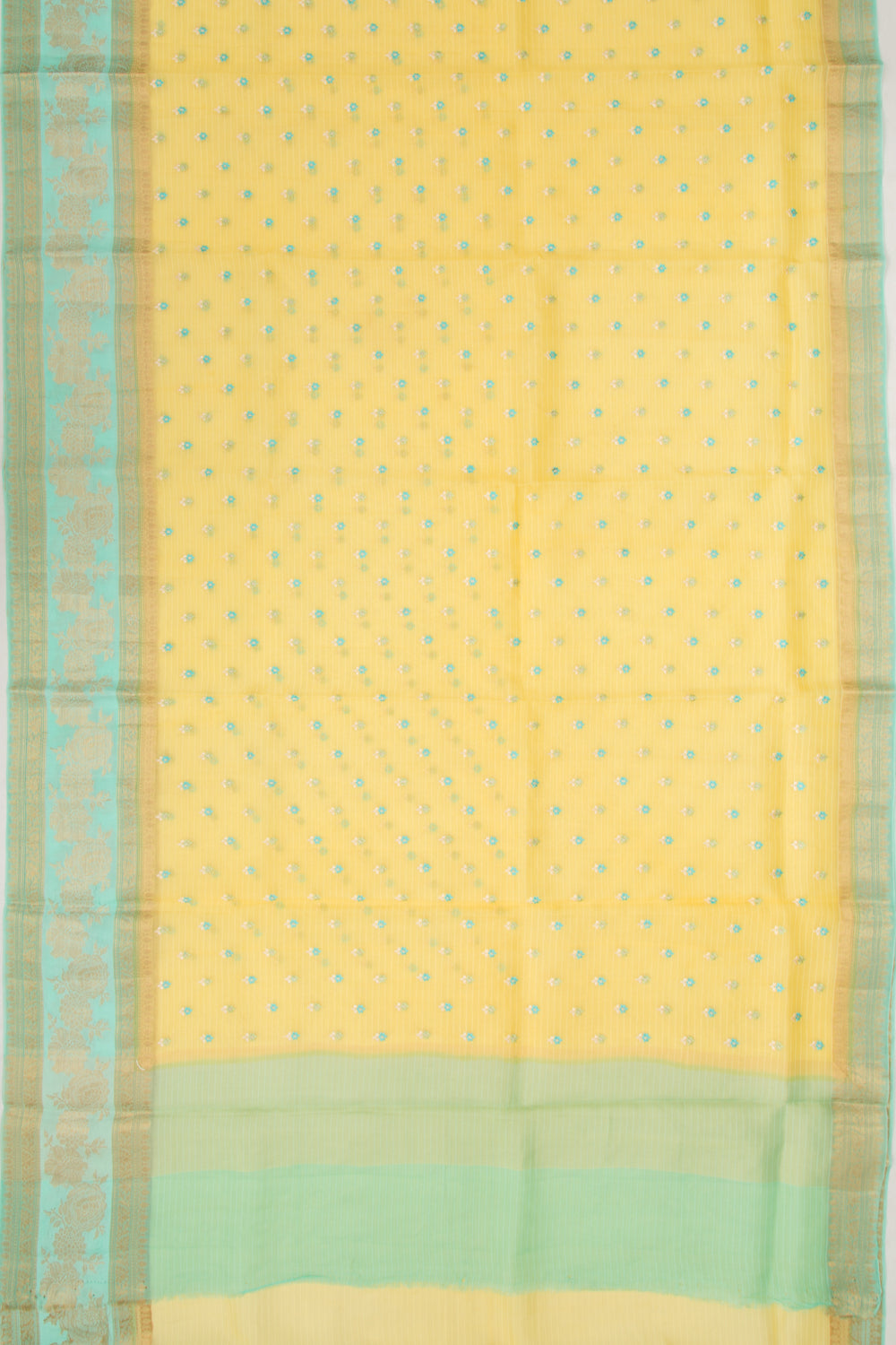Organza Floral Embroidery Butta Yellow Saree