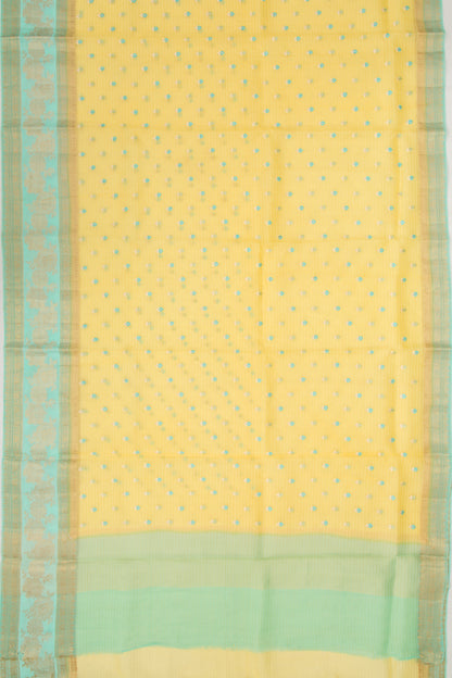 Organza Floral Embroidery Butta Yellow Saree