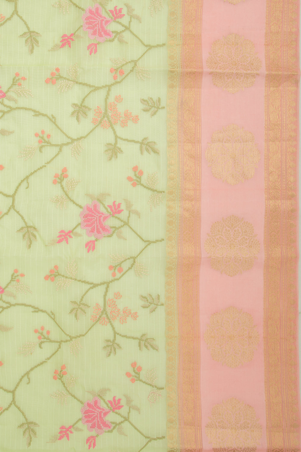 Organza Floral Embroidery Green Saree