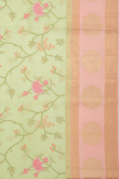 Organza Floral Embroidery Green Saree