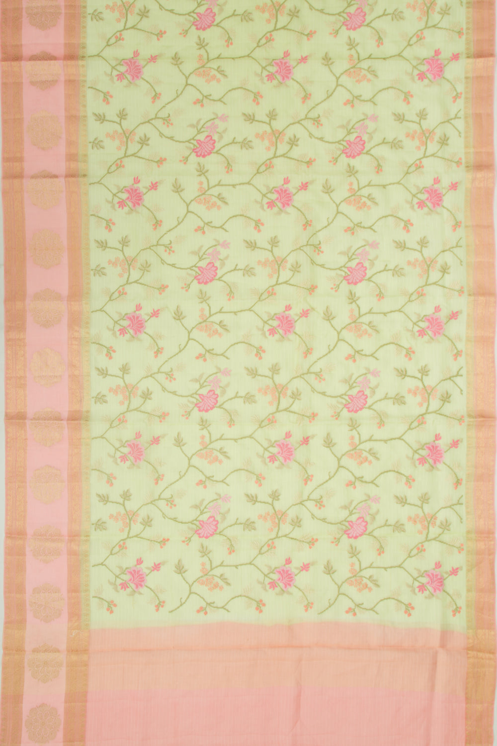 Organza Floral Embroidery Green Saree