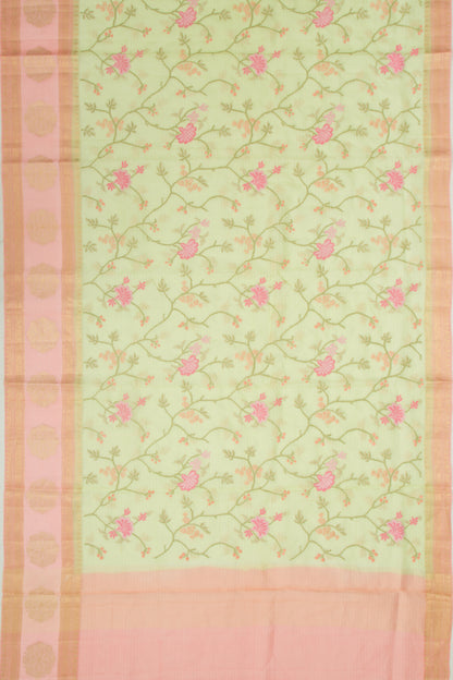 Organza Floral Embroidery Green Saree