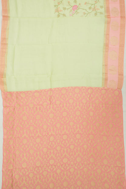 Organza Floral Embroidery Green Saree