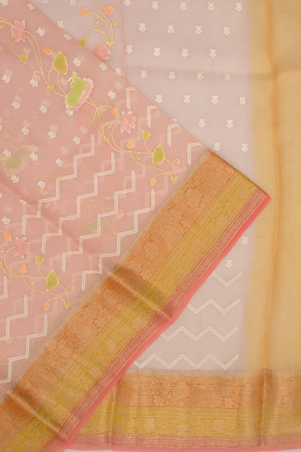 Organza Embroidery Peach Saree