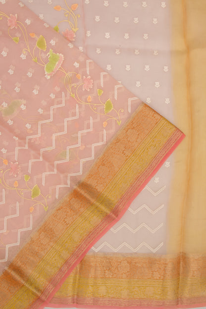 Organza Embroidery Peach Saree