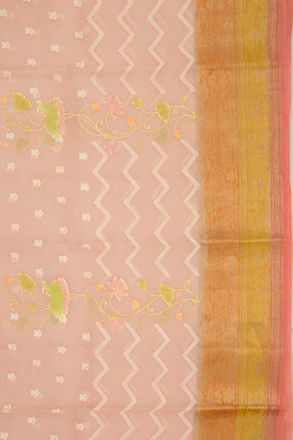 Organza Embroidery Peach Saree