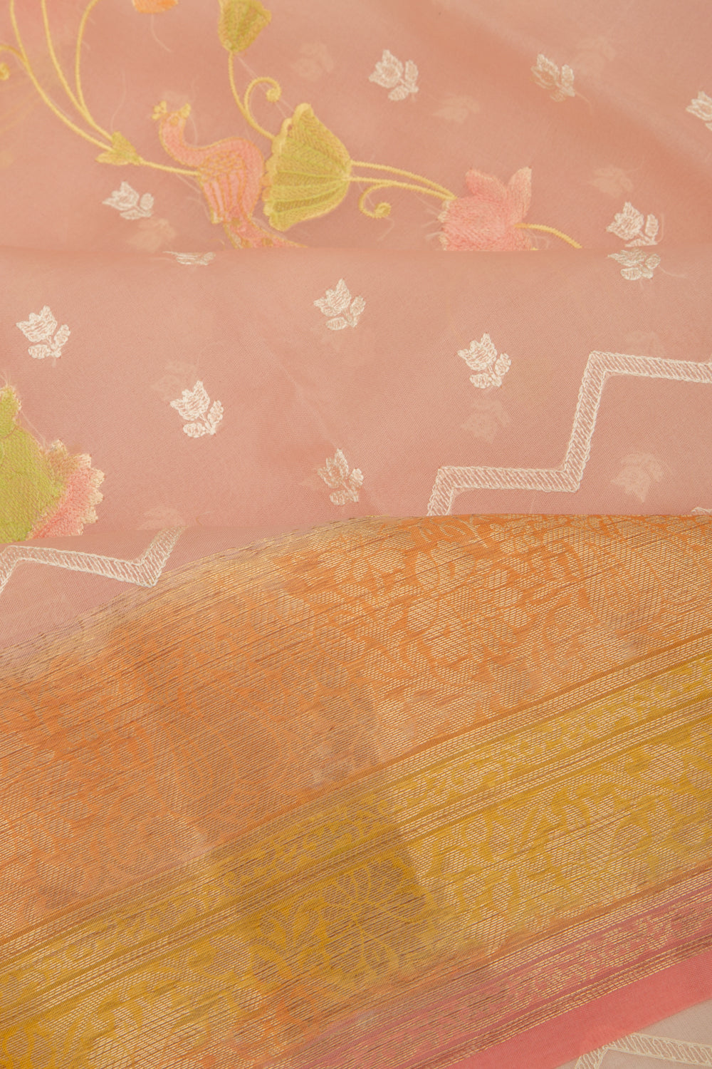 Organza Embroidery Peach Saree