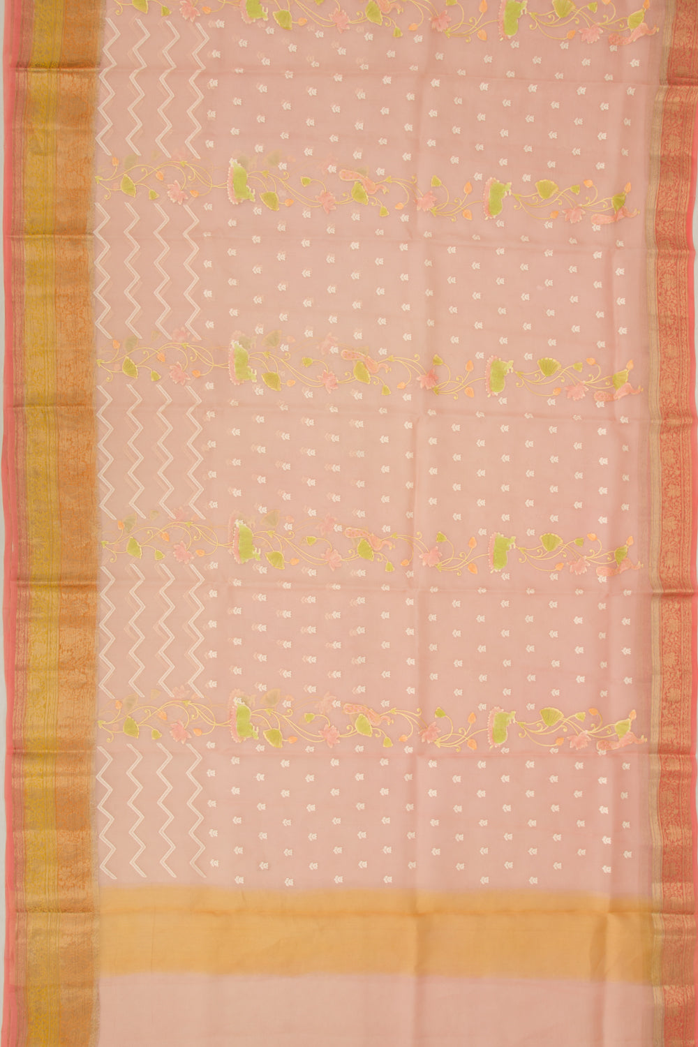 Organza Embroidery Peach Saree