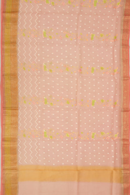 Organza Embroidery Peach Saree