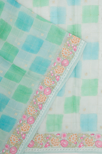 Organza Checks Sky Blue Saree