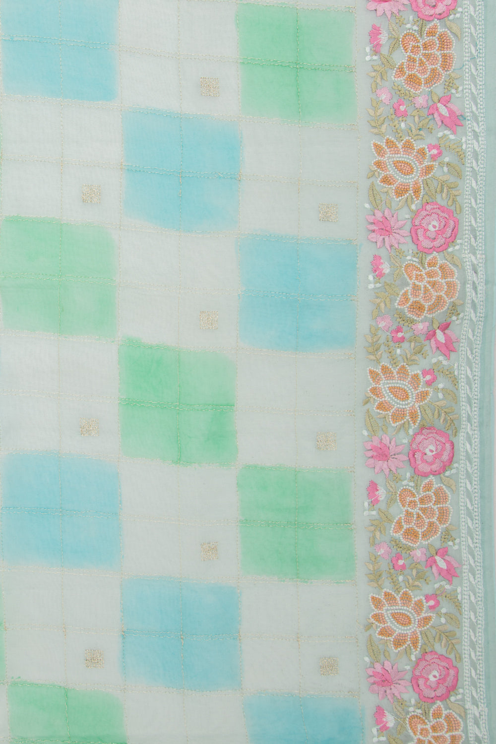 Organza Checks Sky Blue Saree