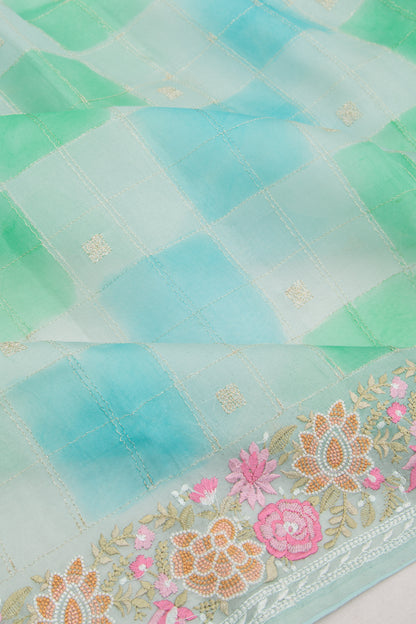 Organza Checks Sky Blue Saree