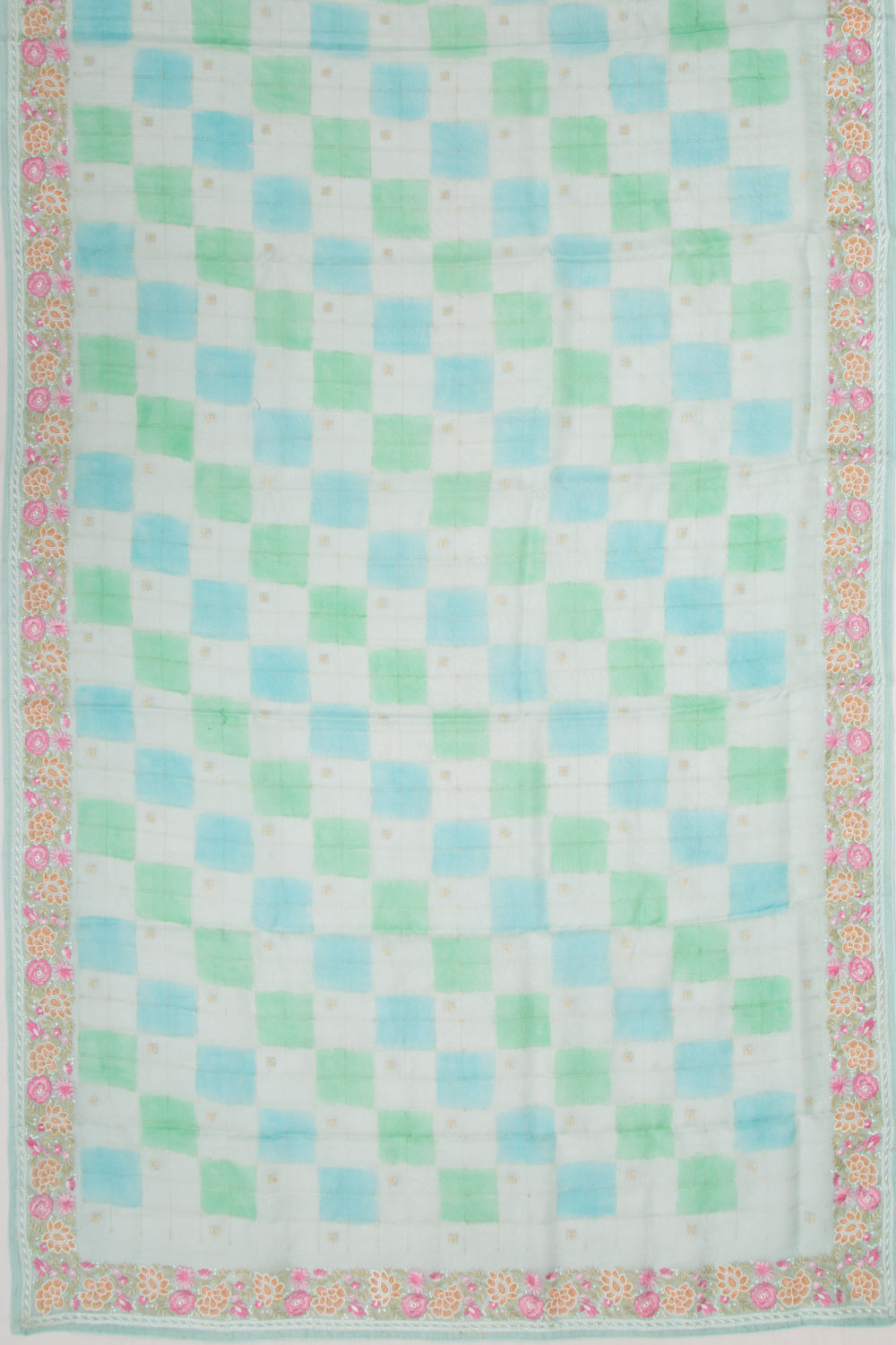 Organza Checks Sky Blue Saree