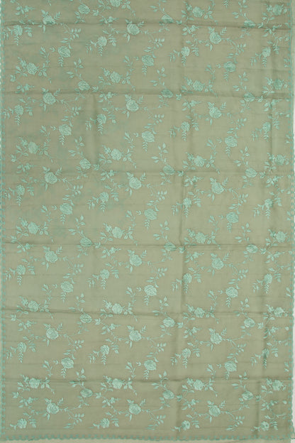 Organza Floral Embroidery Sage Green Saree With Scallop Edge