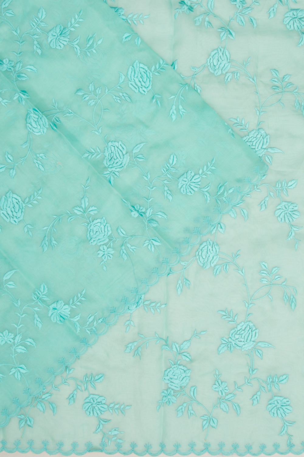 Organza Floral Embroidery Sea Green Saree