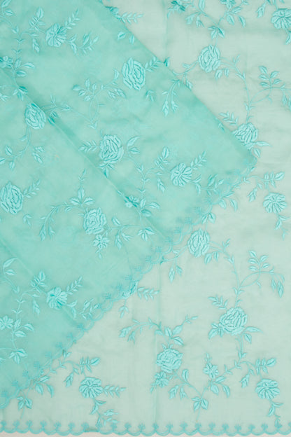 Organza Floral Embroidery Sea Green Saree