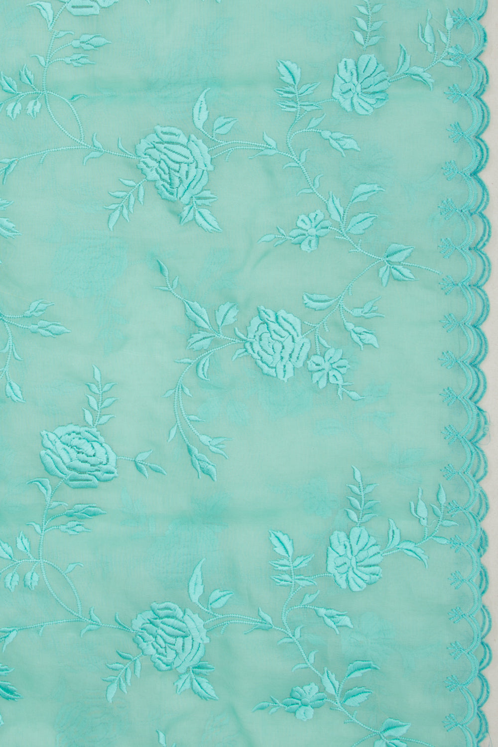 Organza Floral Embroidery Sea Green Saree