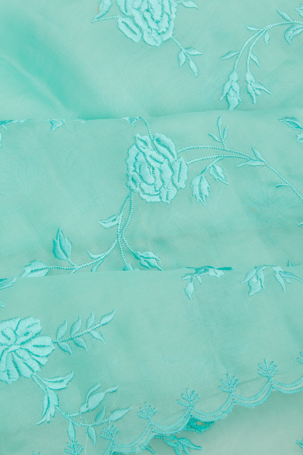 Organza Floral Embroidery Sea Green Saree