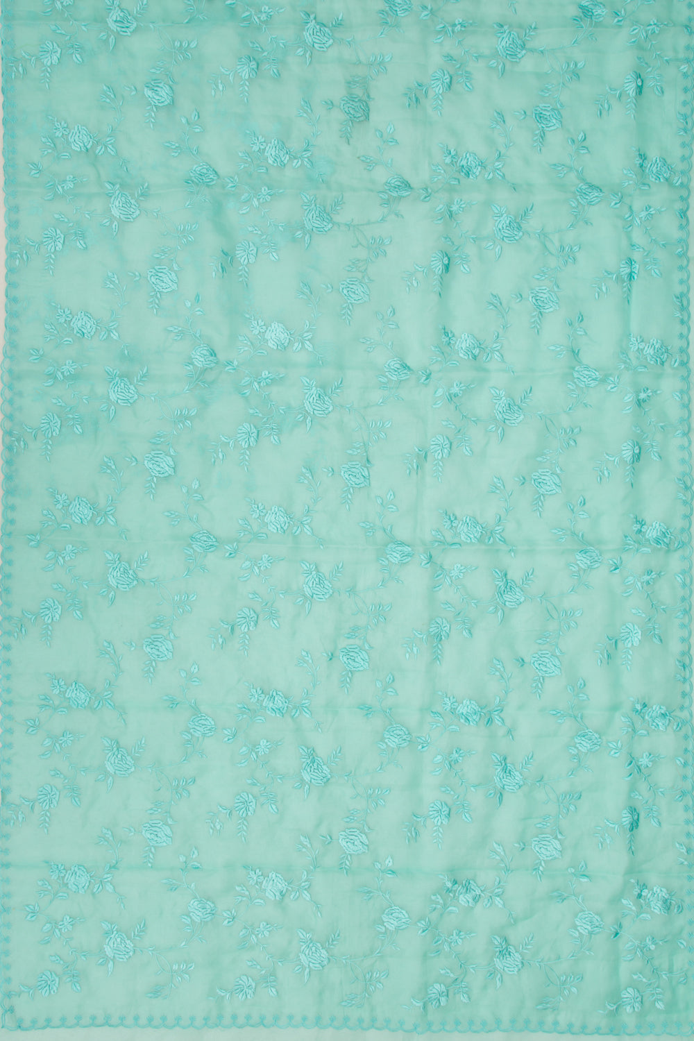 Organza Floral Embroidery Sea Green Saree