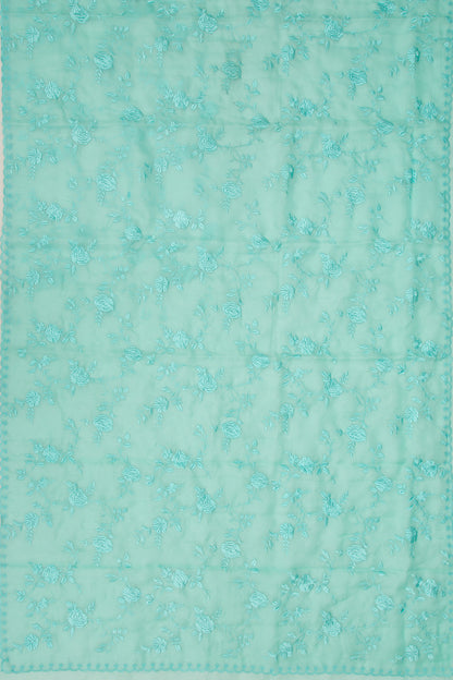 Organza Floral Embroidery Sea Green Saree