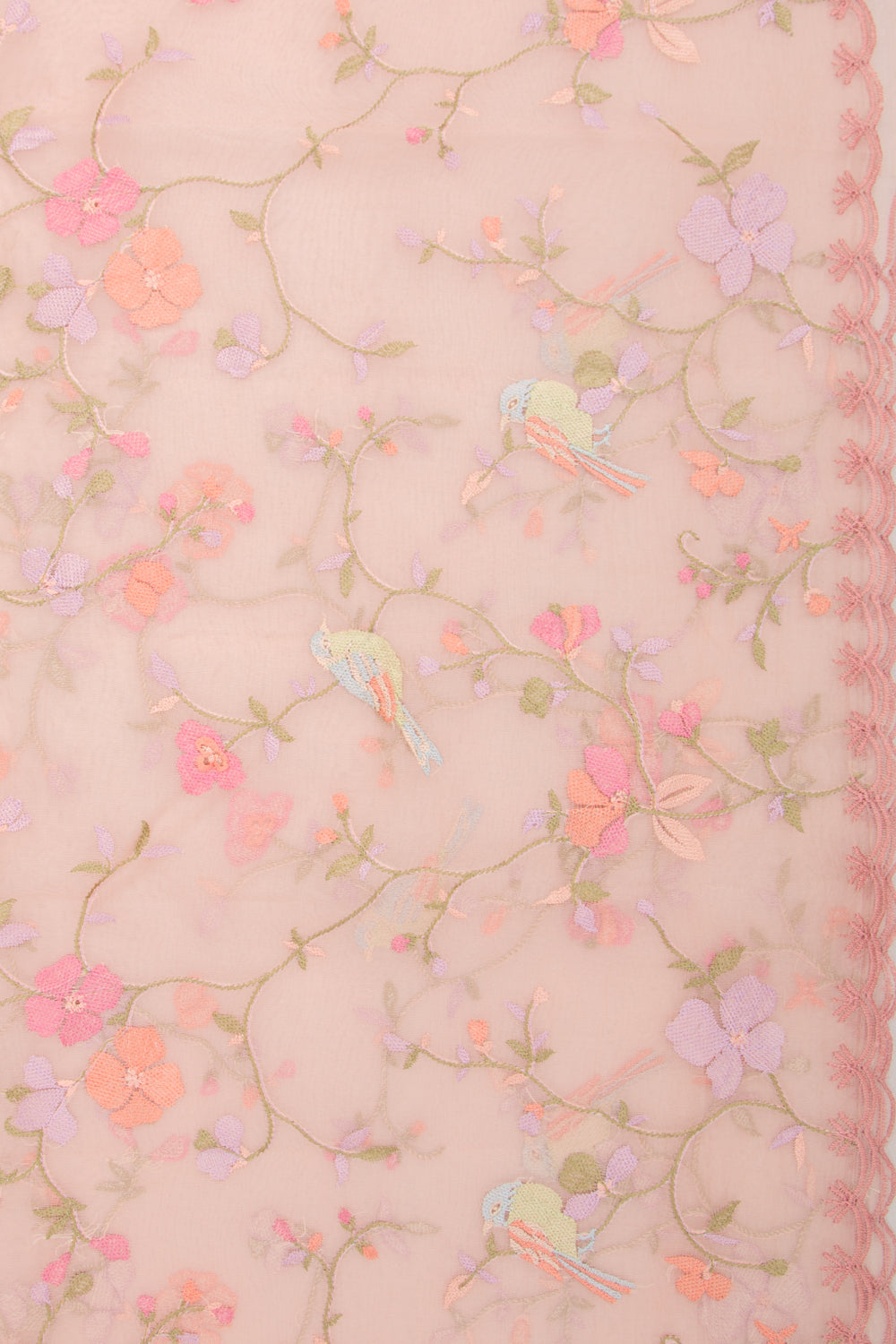 Organza Floral Embroidery Peach Saree With Scallop Edge