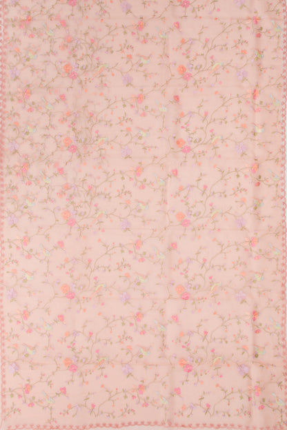 Organza Floral Embroidery Peach Saree With Scallop Edge