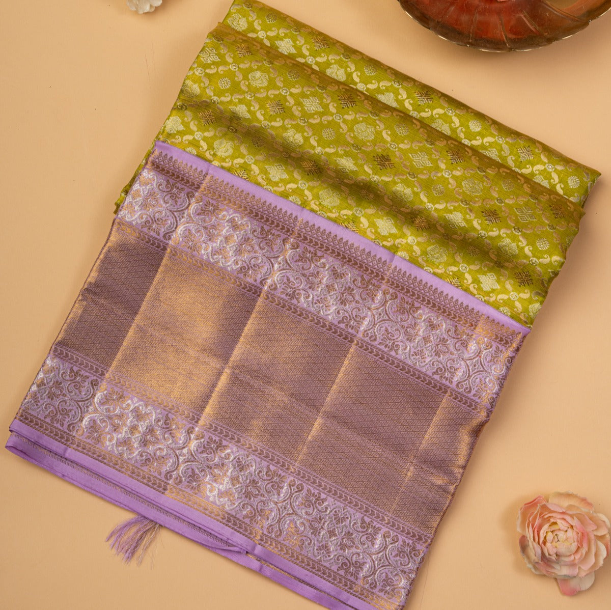 Kanchipuram Silk Tissue Brocade Mehandi Green Saree