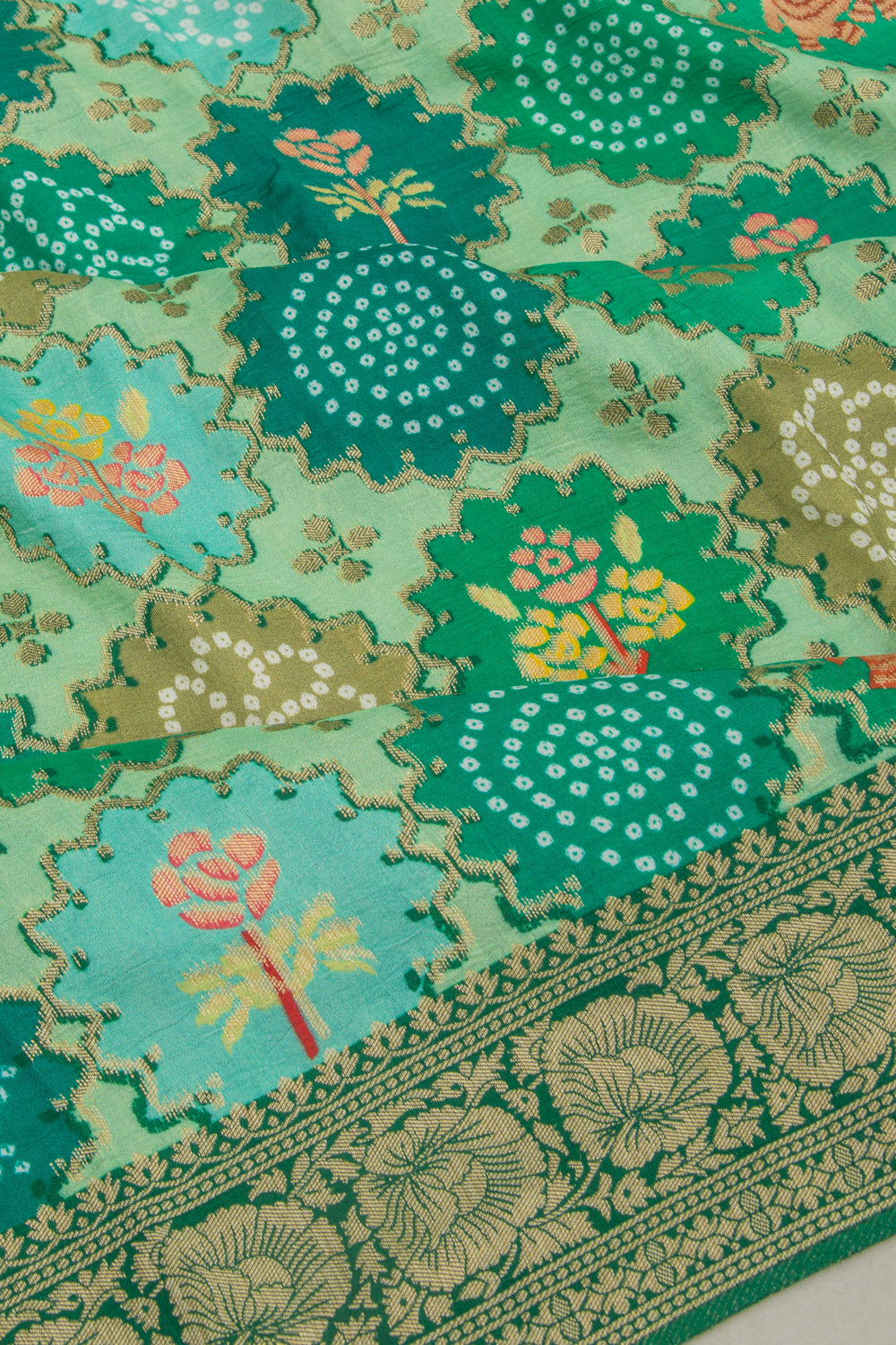 Goli Silk Brocade Green Saree