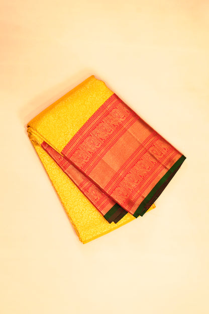 Kanchipuram Silk Brocade Yellow Saree