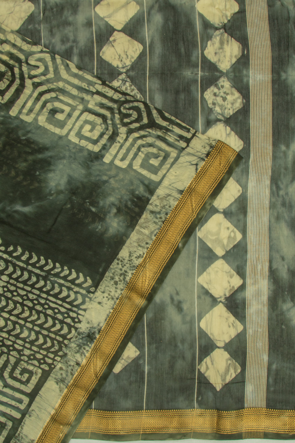 Chanderi Soft Silk Batik Printed Green Saree