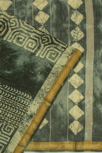 Chanderi Soft Silk Batik Printed Green Saree
