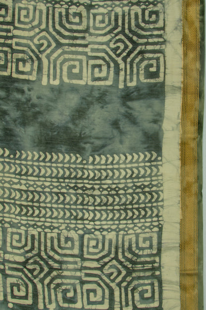 Chanderi Soft Silk Batik Printed Green Saree