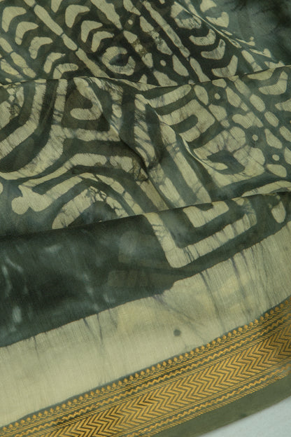 Chanderi Soft Silk Batik Printed Green Saree