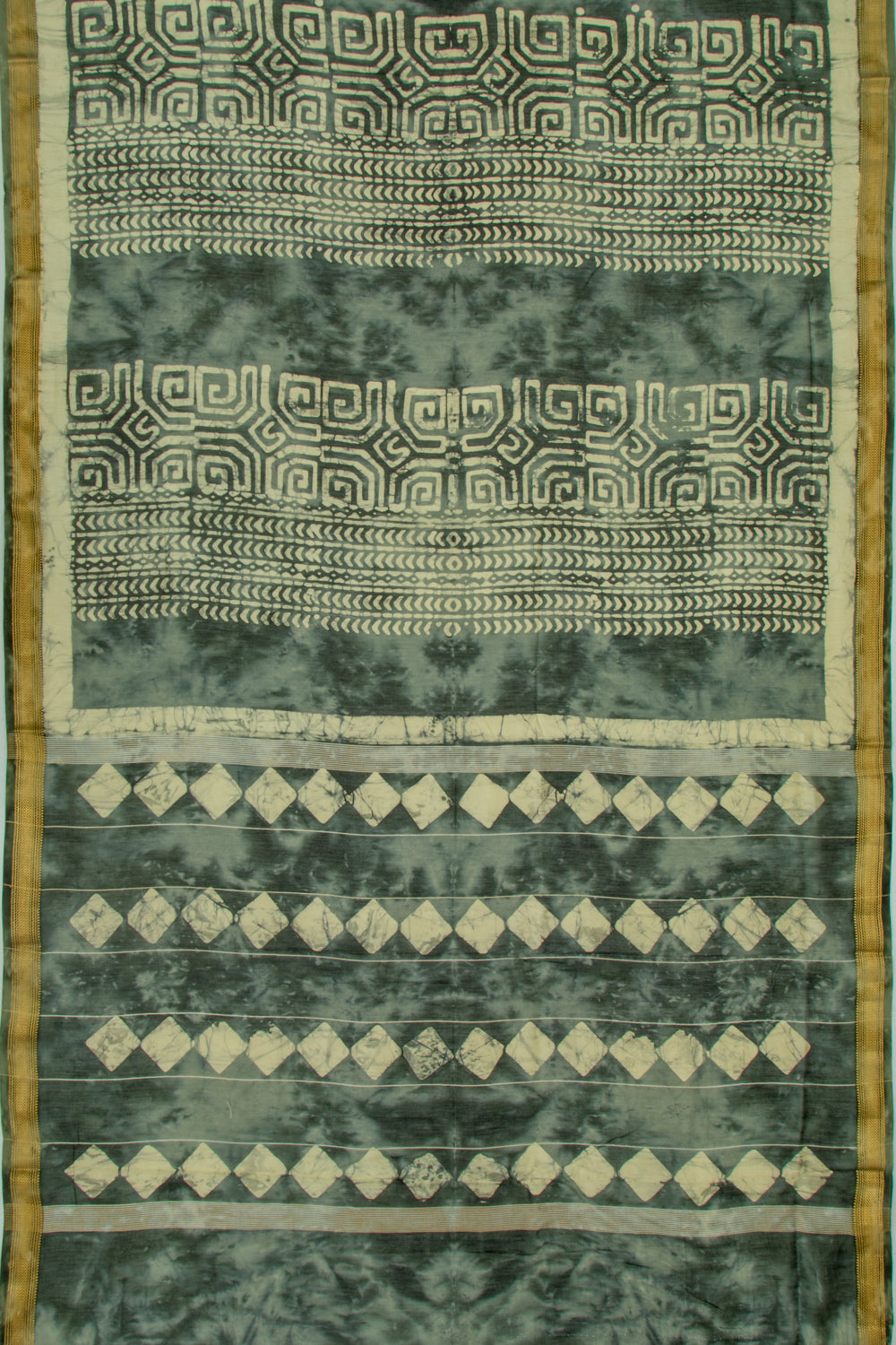 Chanderi Soft Silk Batik Printed Green Saree