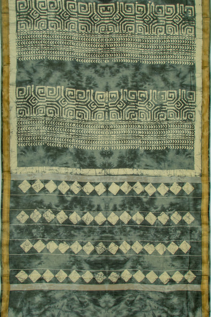 Chanderi Soft Silk Batik Printed Green Saree