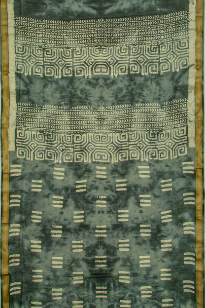 Chanderi Soft Silk Batik Printed Green Saree