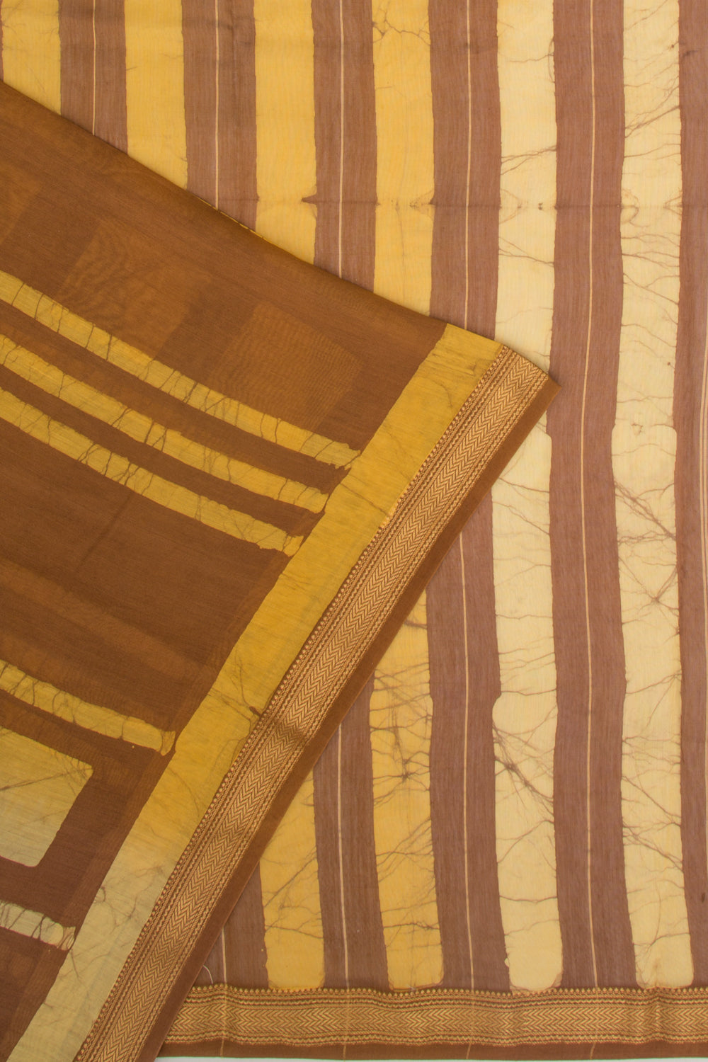 Chanderi Silk Batik Printed Brown Saree