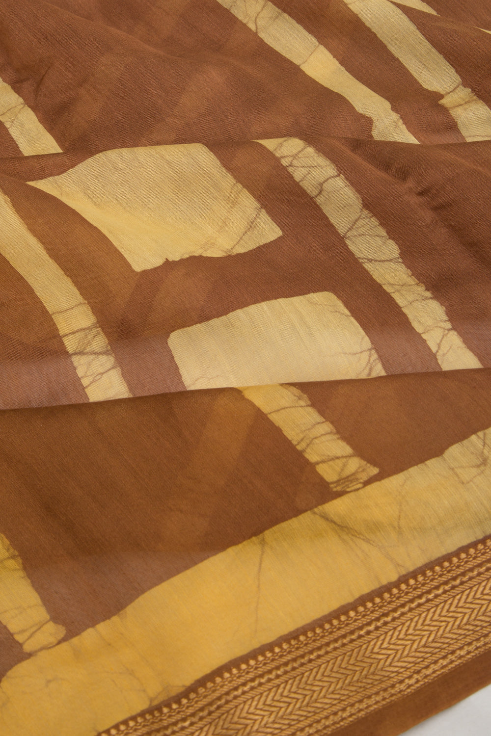 Chanderi Silk Batik Printed Brown Saree