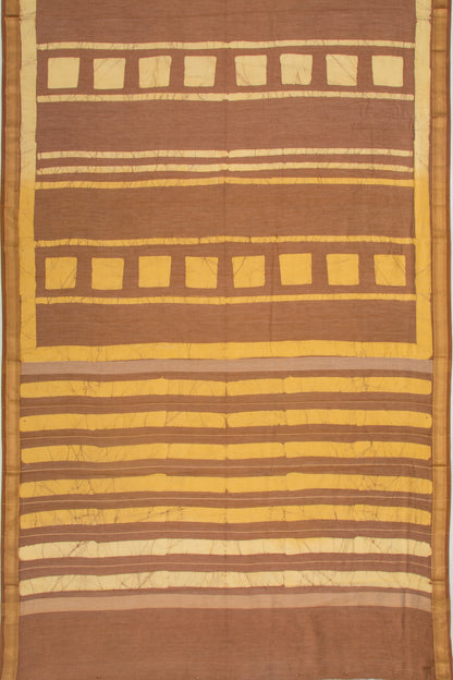 Chanderi Silk Batik Printed Brown Saree