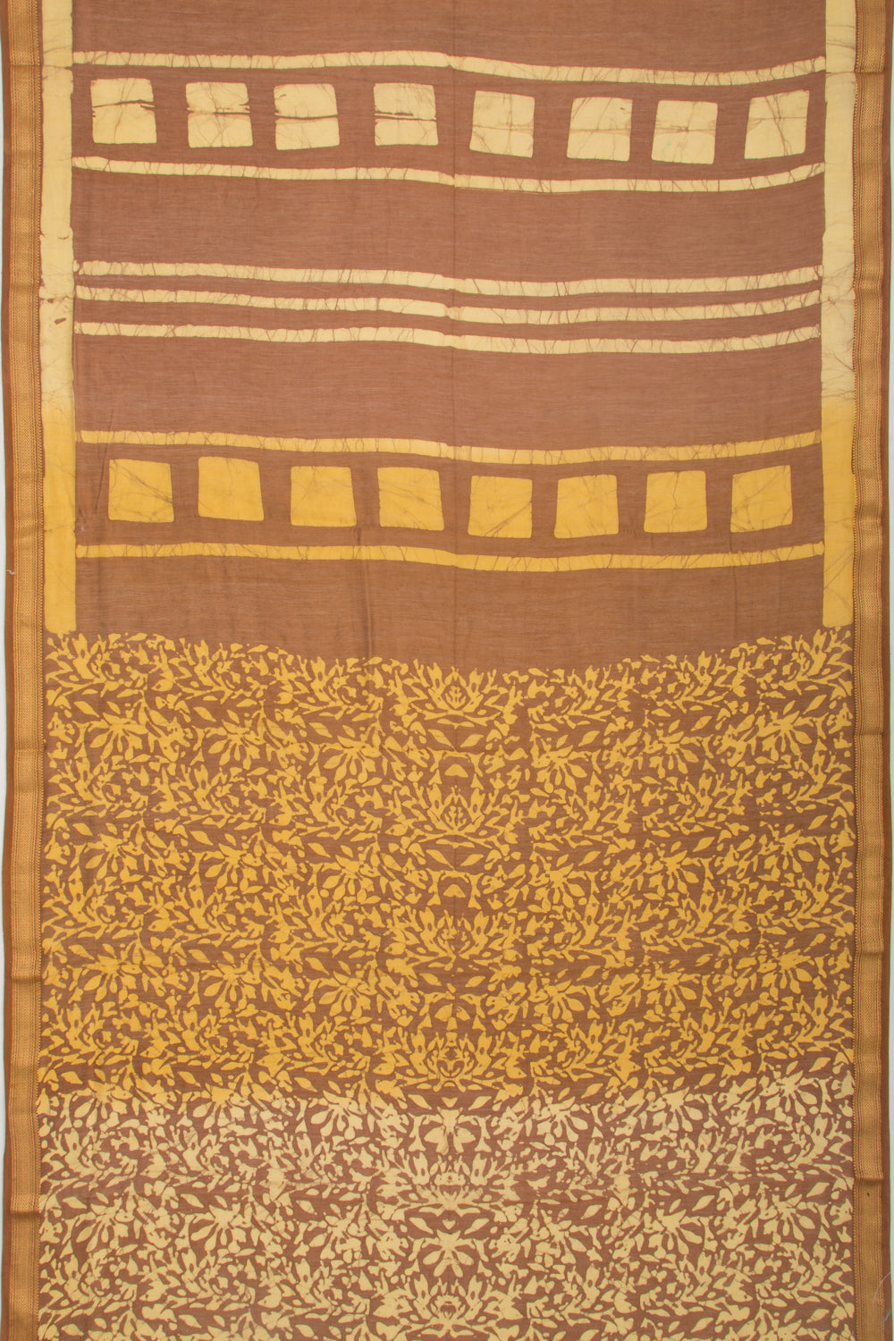 Chanderi Silk Batik Printed Brown Saree