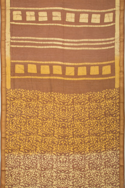 Chanderi Silk Batik Printed Brown Saree