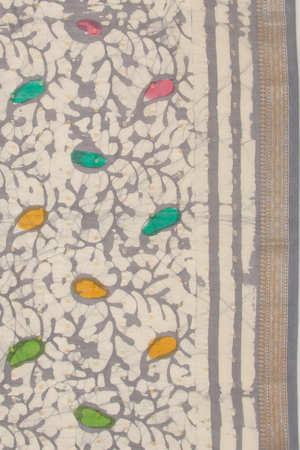 Chanderi Silk Batik Printed And Butta Cream Saree