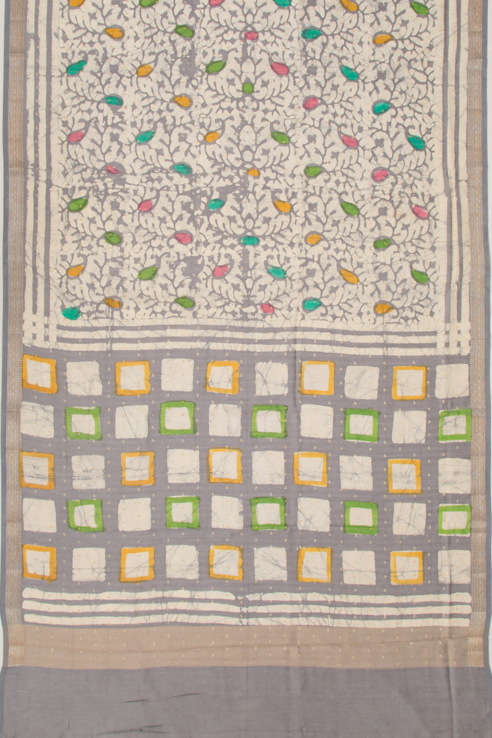 Chanderi Silk Batik Printed And Butta Cream Saree