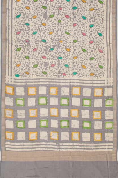 Chanderi Silk Batik Printed And Butta Cream Saree