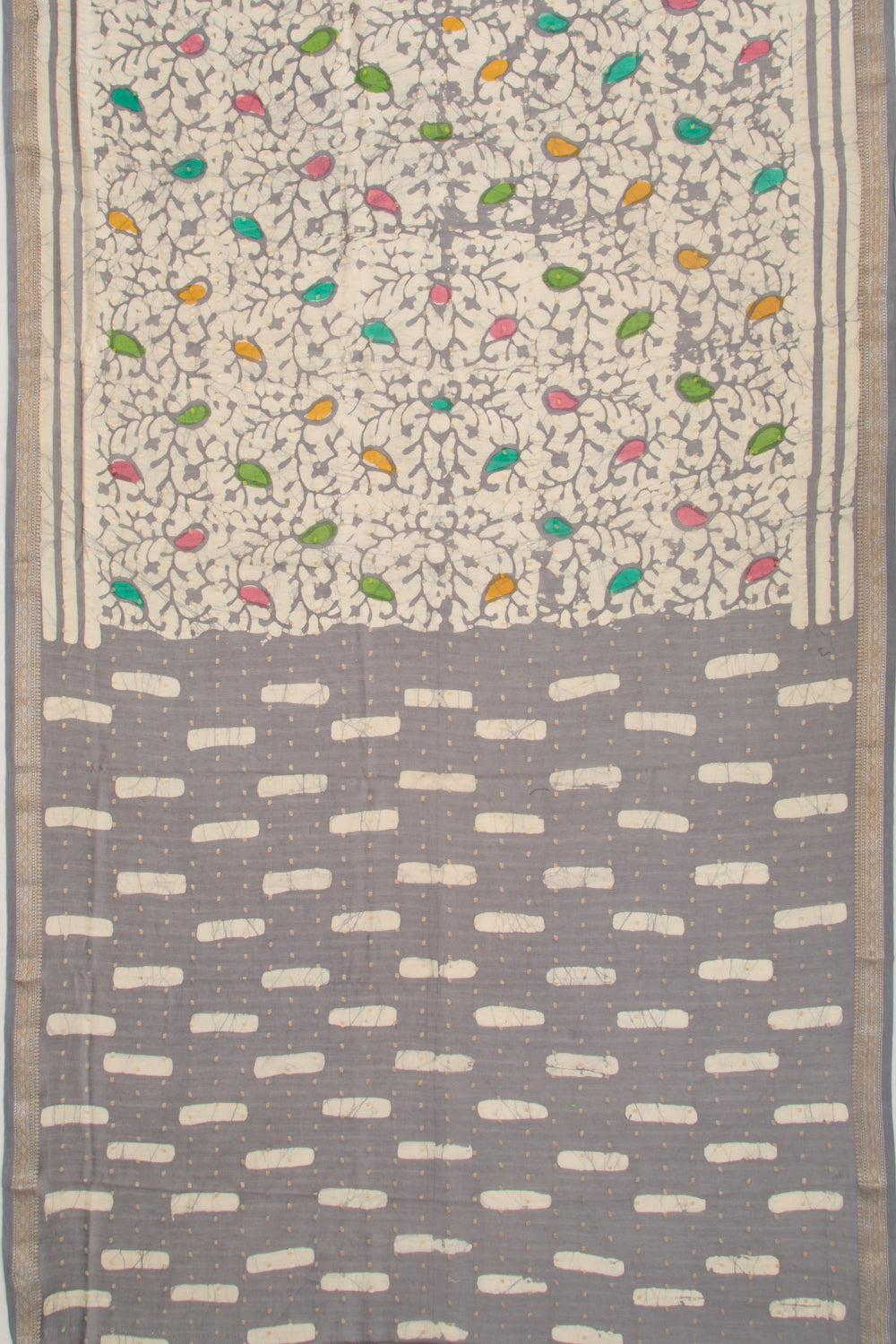 Chanderi Silk Batik Printed And Butta Cream Saree